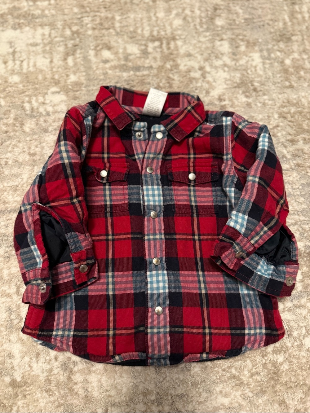 Gymboree Red & Navy Plaid Snap-Front Button-Down Shirt fleece lined size 12/18M